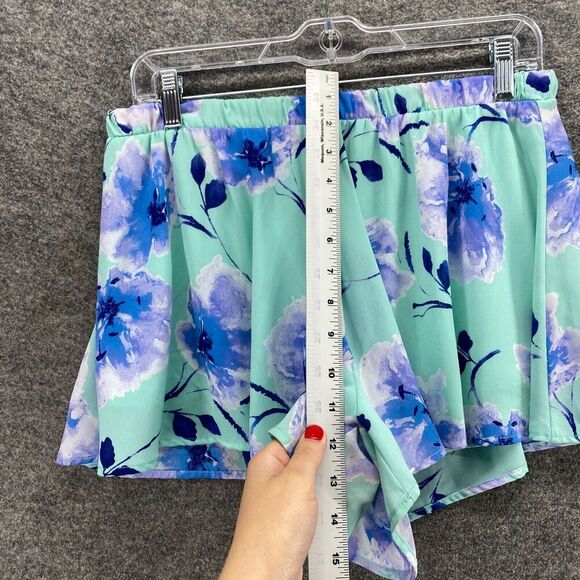 Mod Shorts Women M Medium Green Floral High Rise Hot Pants Pull On Lined Casual - Picture 7 of 11